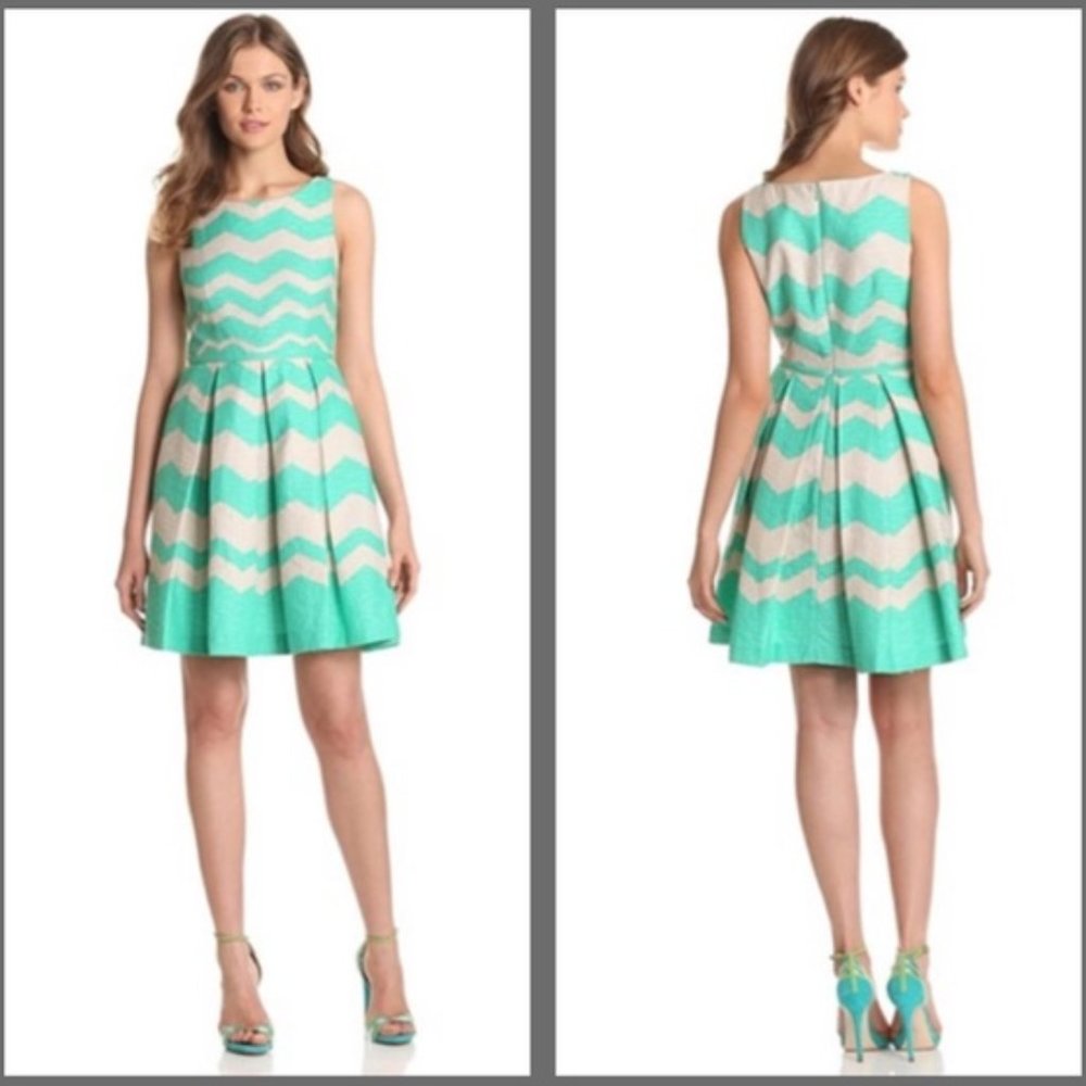Just Taylor Spearmint Fit Flare Chevron Dress Size 8